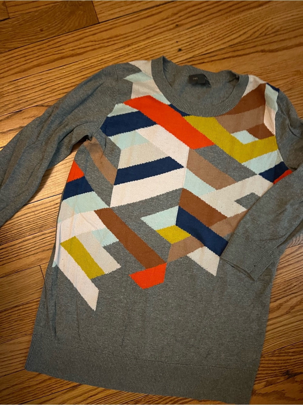 The Limited Multicolor Chevron Crewneck Sweater in Grey